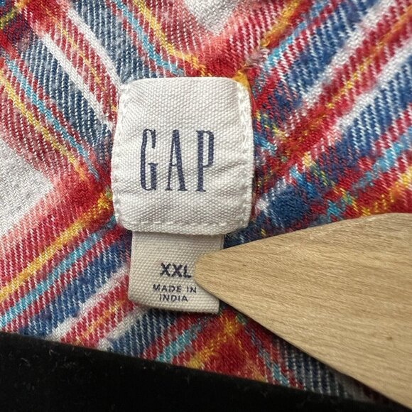 GAP Womens Flannel Shirt Size XXL Long Sleeve Plaid Button Down Red Blue White - Picture 4 of 8